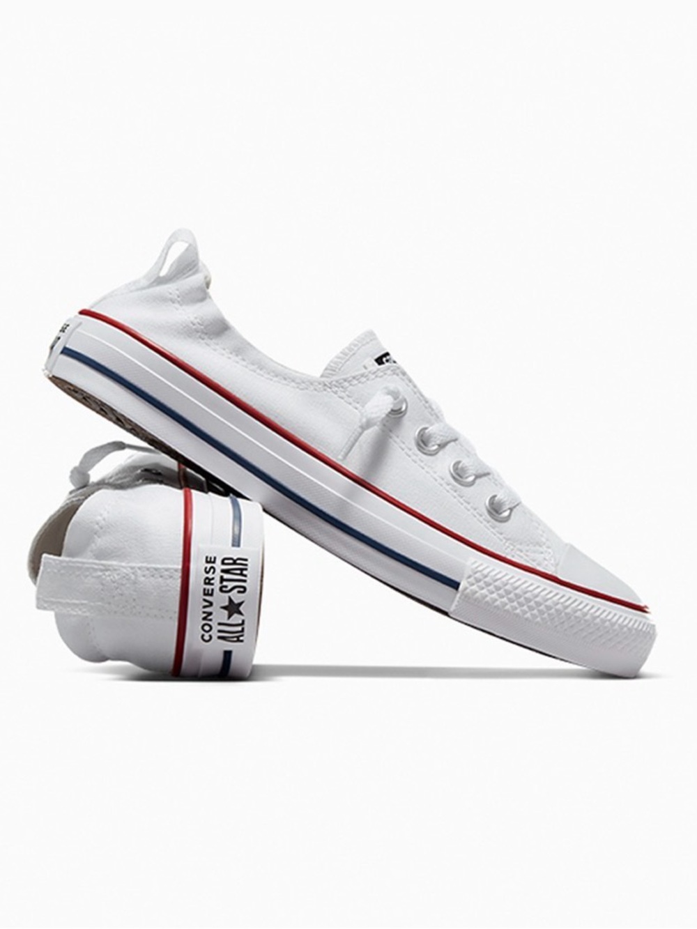 Converse Chuck Taylor All Star Low Top Sneakers in White with Red & Blue Trim
